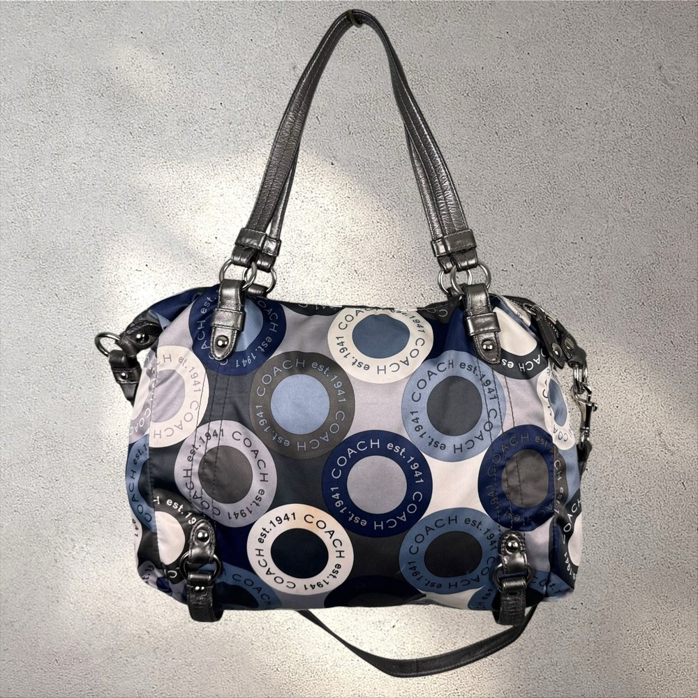 Coach Snaphead AOP Art Poppy Sateen Alexandra Satchel Blue Crossbody Hand Bag - Picture 6 of 8